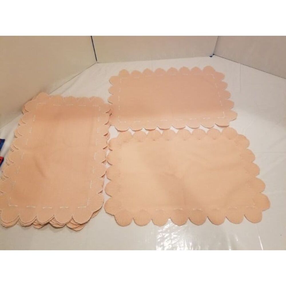 Set of 4 Handmade Stitched Coral Pink Seashell‎ Design Placements 18.5" x 12.5"